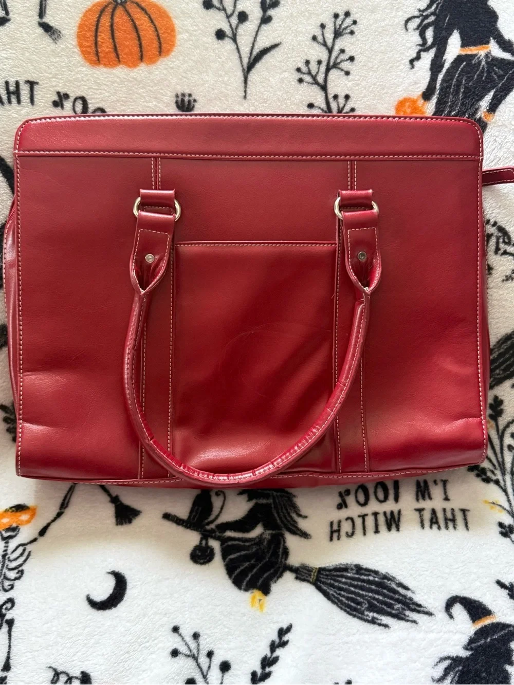 Red Leather Laptop Bag with Dual Top Handles